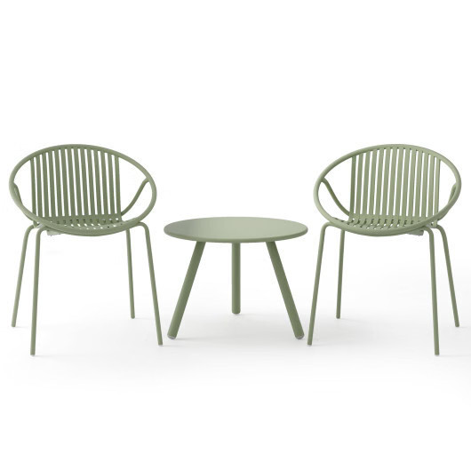 All Weather PP Patio Conversation Set with Round Coffee table and 2 Chairs-Gray
