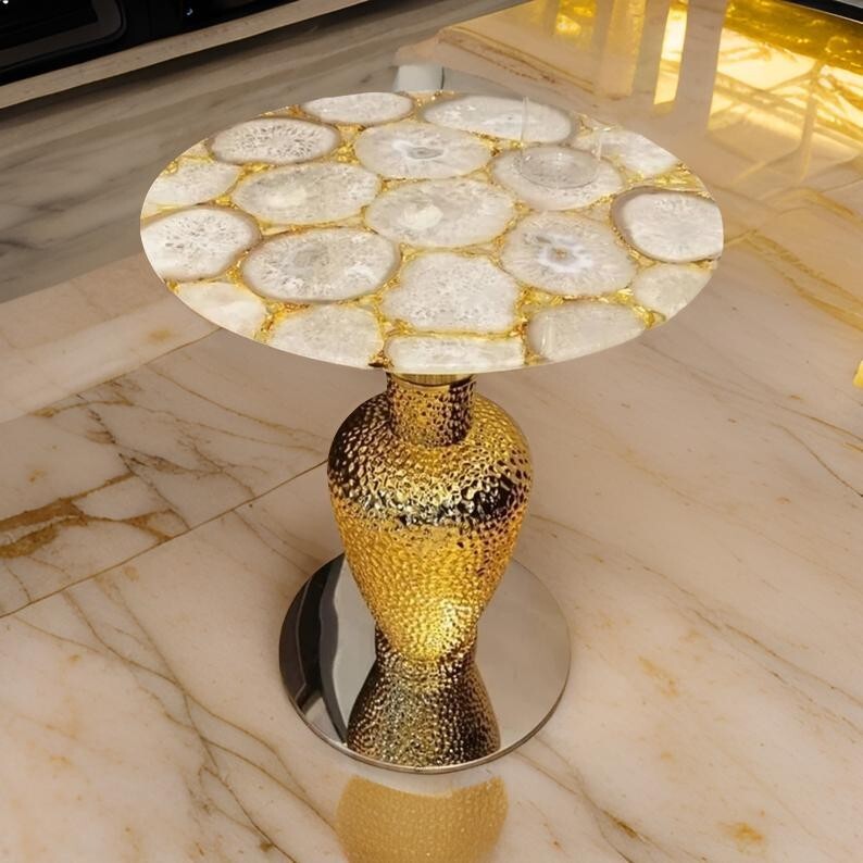 White Agate Coffee Table Top, Agate Stone Center Table Top, Modern Furniture