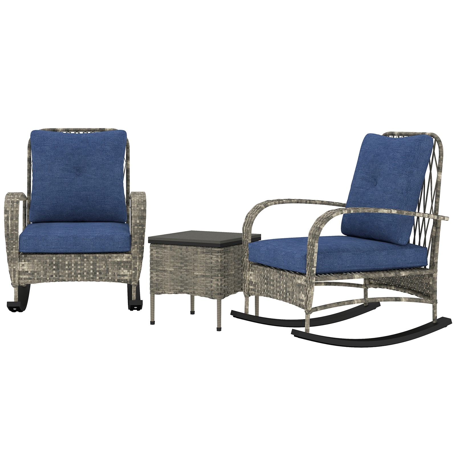Outsunny Rocking Chairs and Coffee Table, Patio Furniture Set with Cushion, Gray