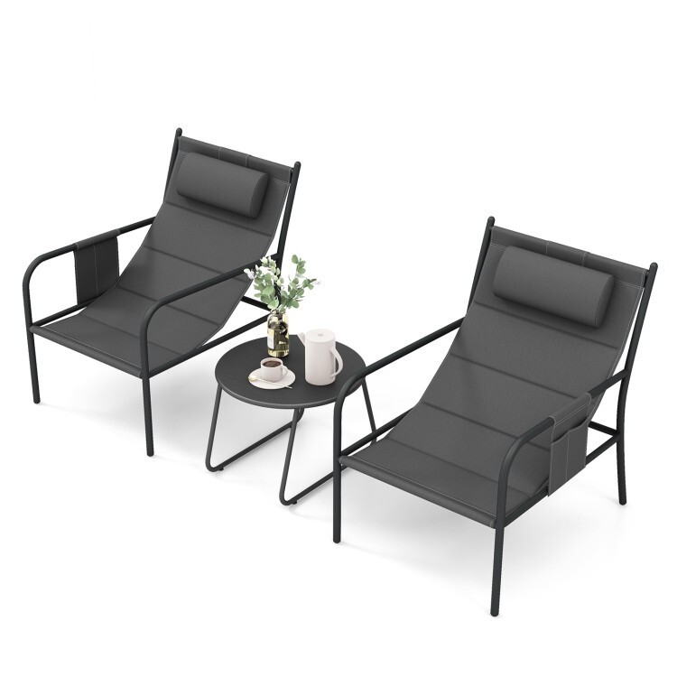 3PCS Patio Outdoor Furniture Bistro Set Metal Chair Padded Seat w/Coffee Table