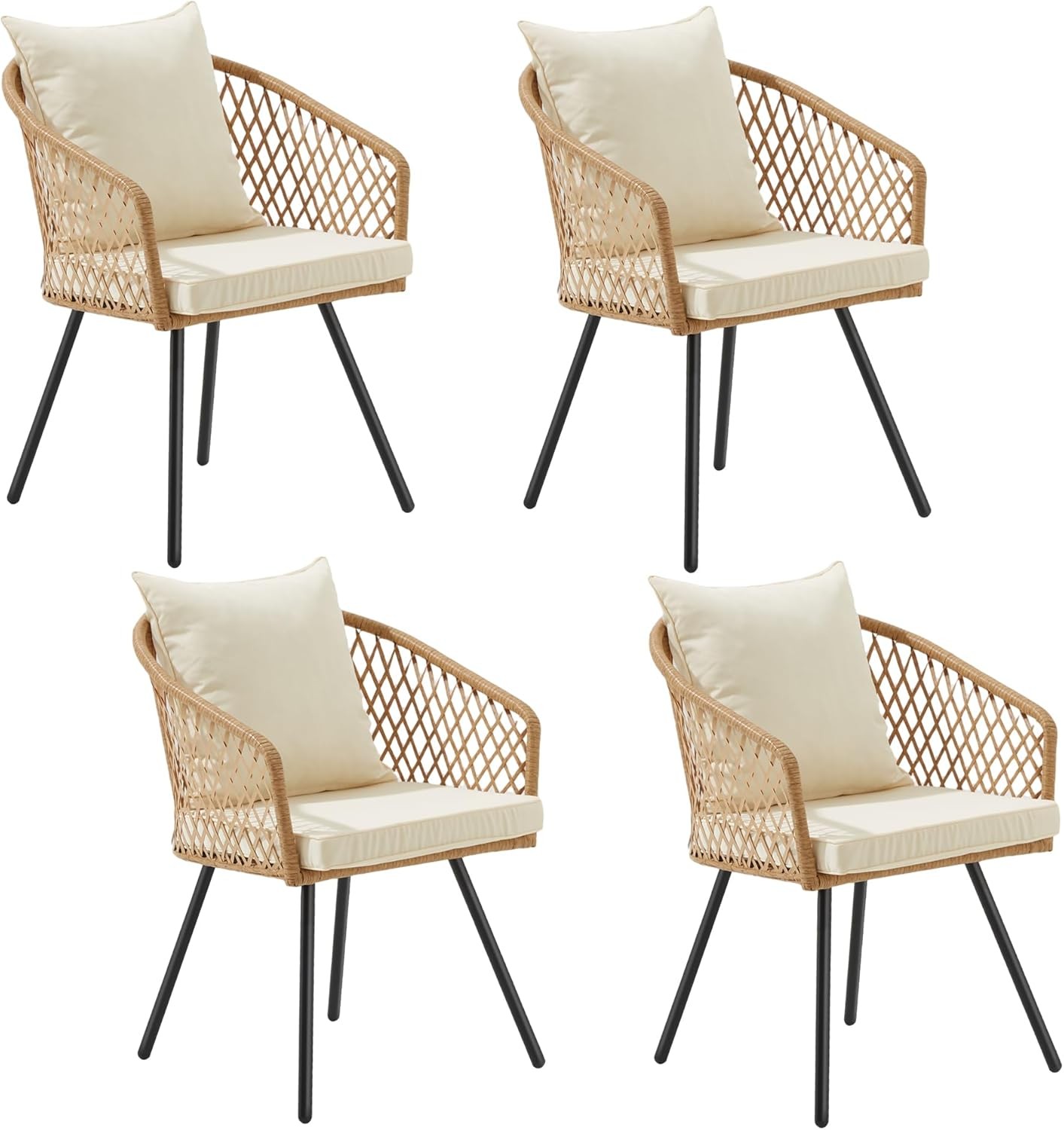 Set of Patio Wicker Chairs Rattan Outdoor Dining with Cushions Armrests 350lb