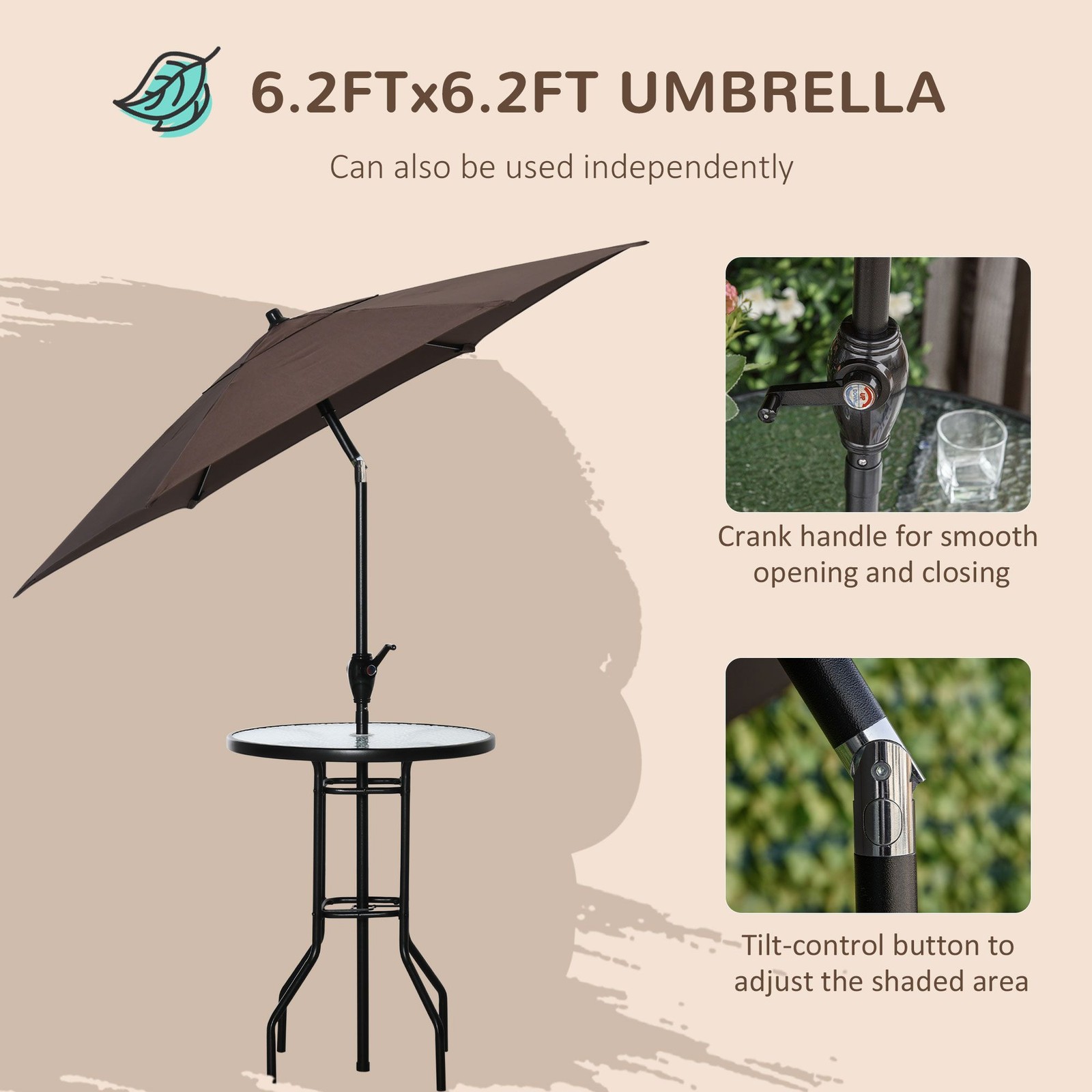 Steel Patio Bar Set: 2 Folding Chairs, 27.5″ Glass Table, Adjustable Umbrella