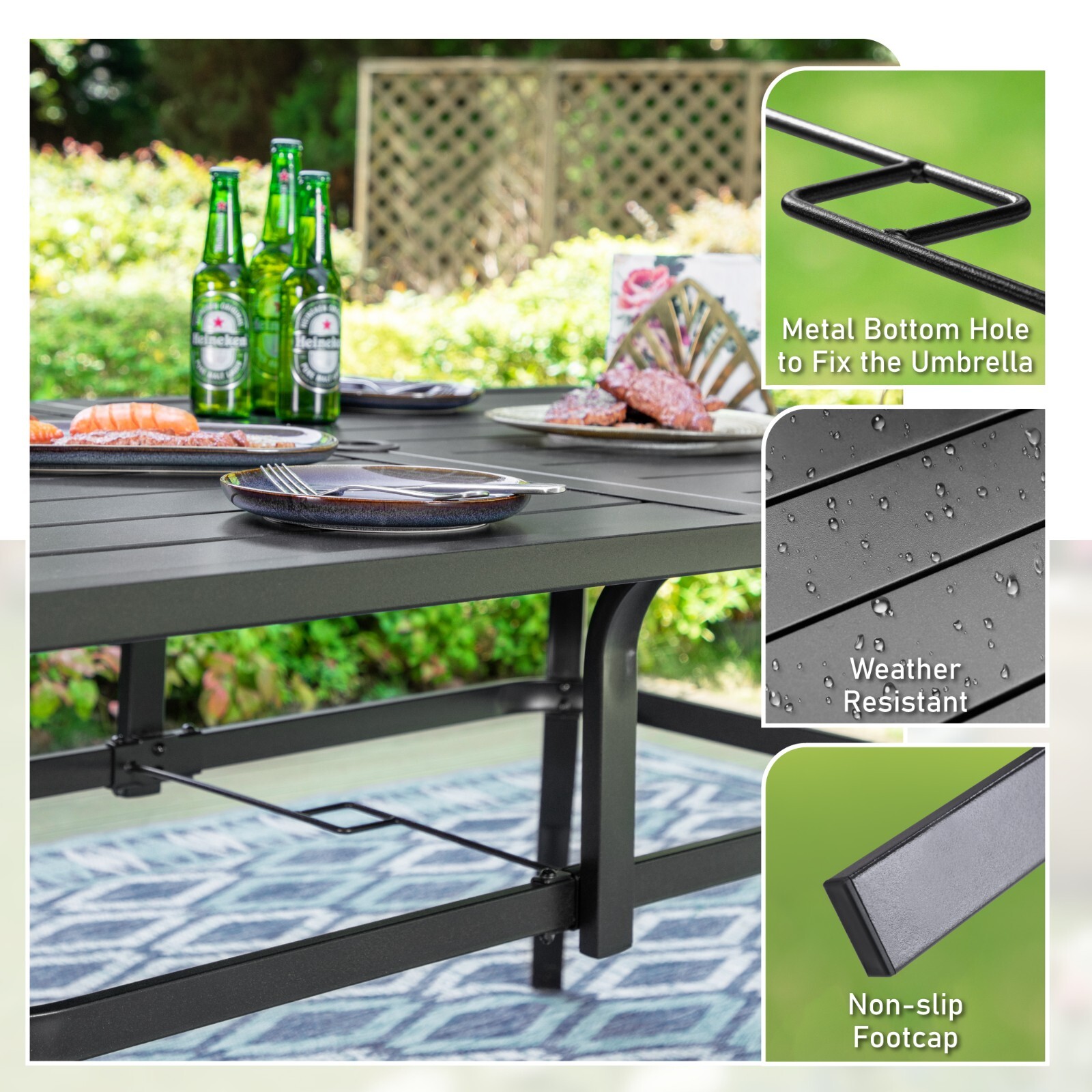 7 Piece Outdoor Patio Dining Set Metal Table 4 Chairs with 1.57″ Umbrella Hole
