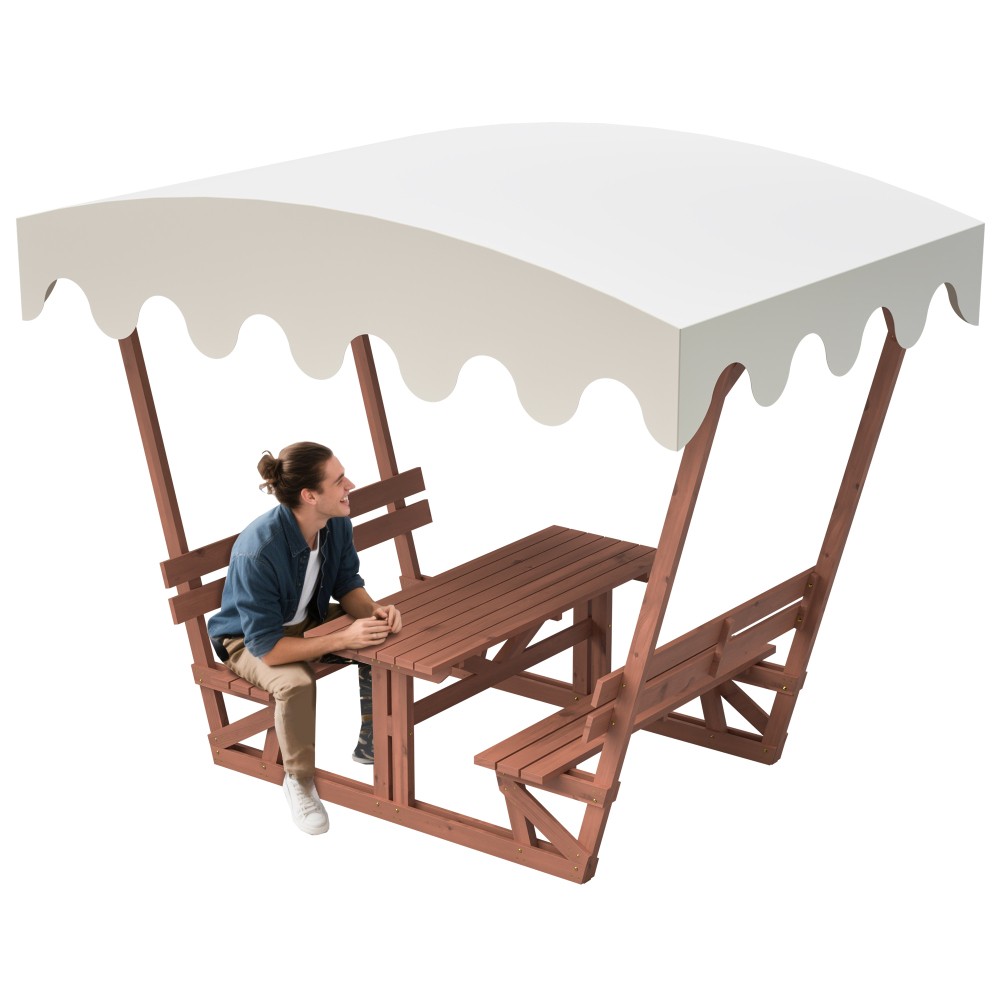 All-Weather Solid Wood Picnic Table Set with Removable Canopy & Benches Gardens