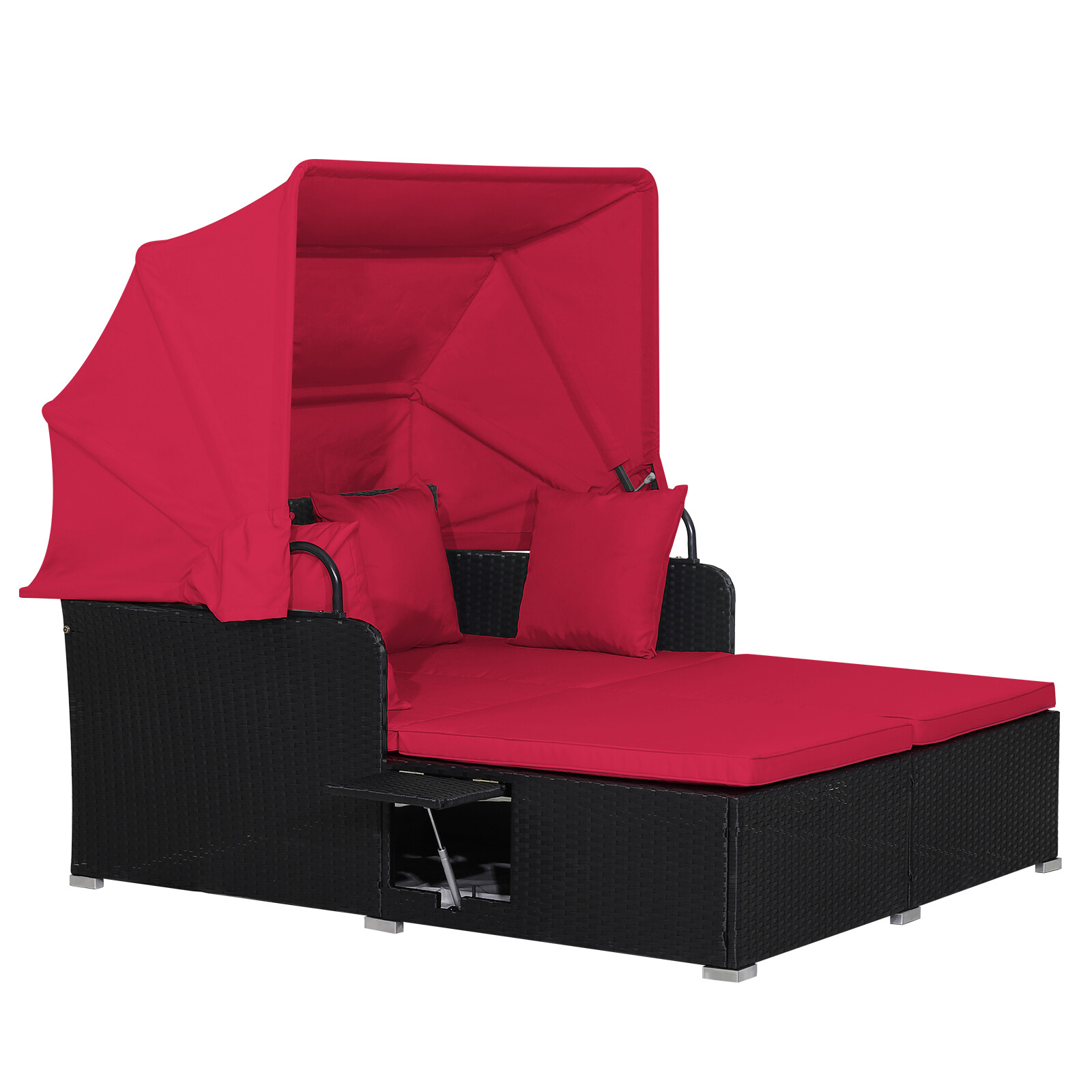 Topbuy Outdoor Daybed with Retractable Canopy PE Rattan Sunbed with Soft
