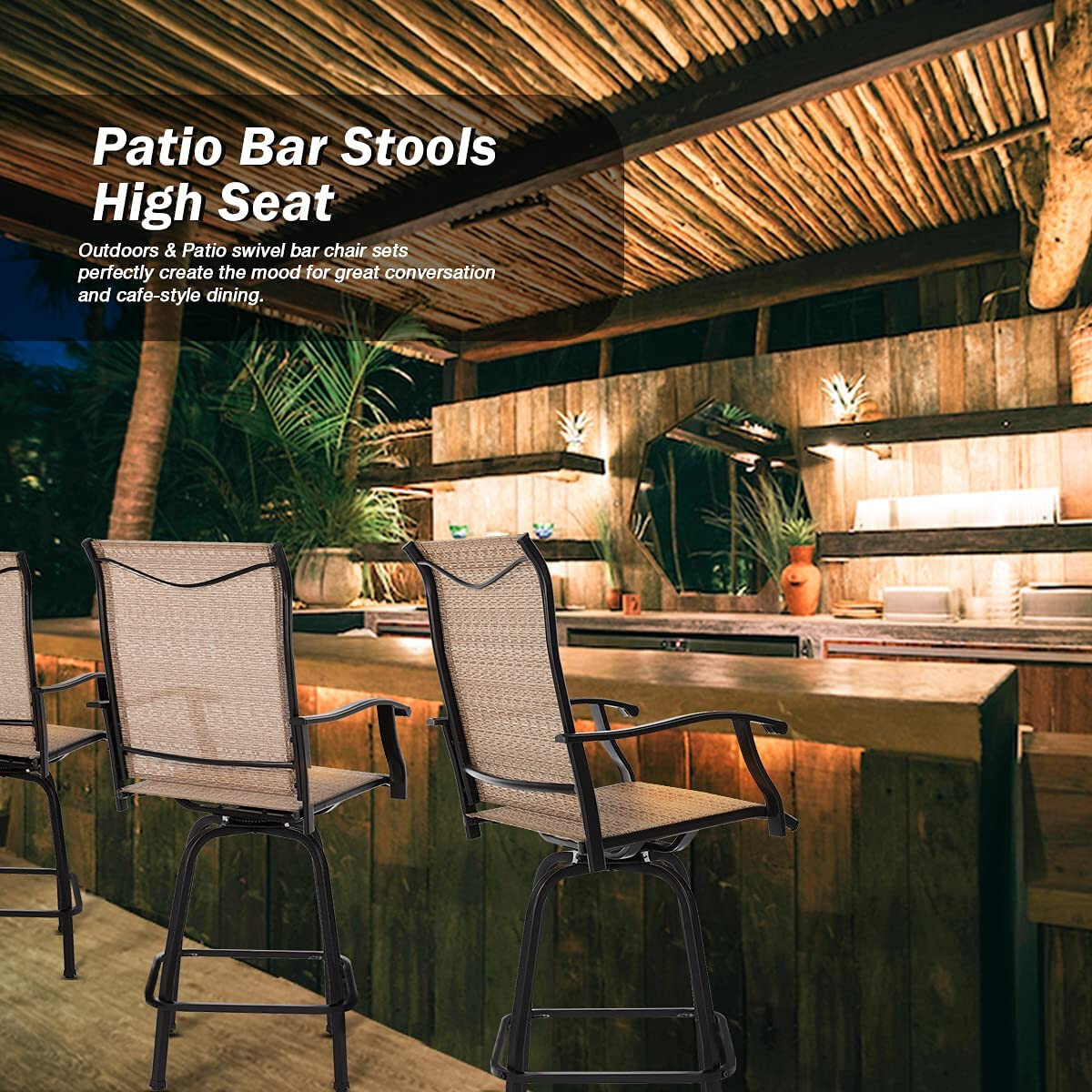 5 PCS Patio Swivel Bar Sets Textilene High Bistro Sets,4 Bar Stools &1 Bar Table