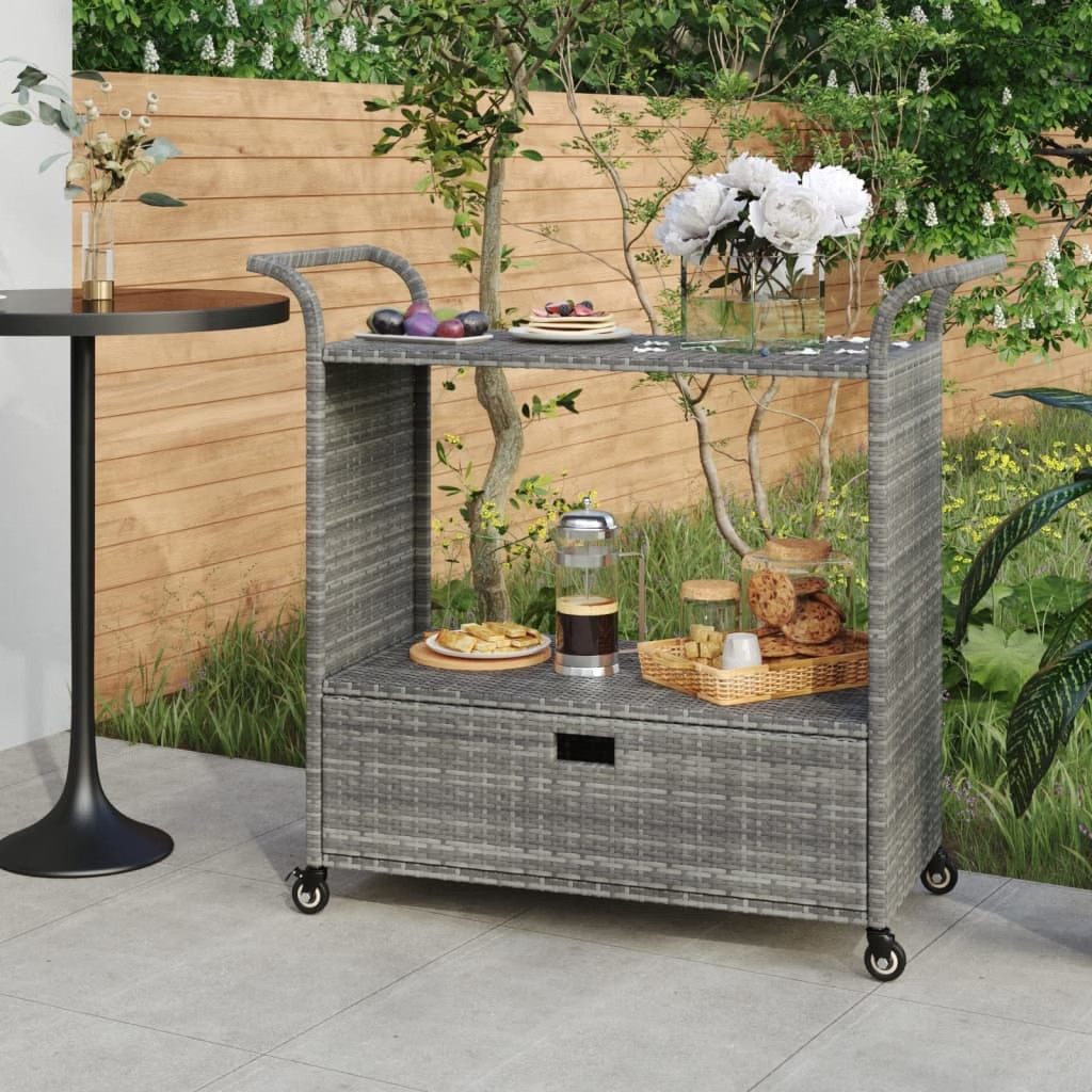Bar Cart with Drawer Gray 39.4″x17.7″x38.2″ Poly Rattan