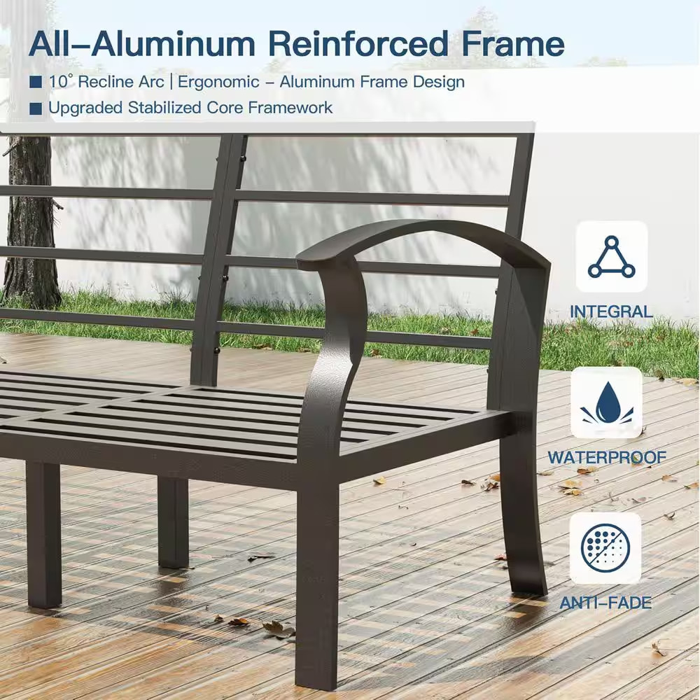 2 Aluminum Single Patio Couch with Grey Cushions