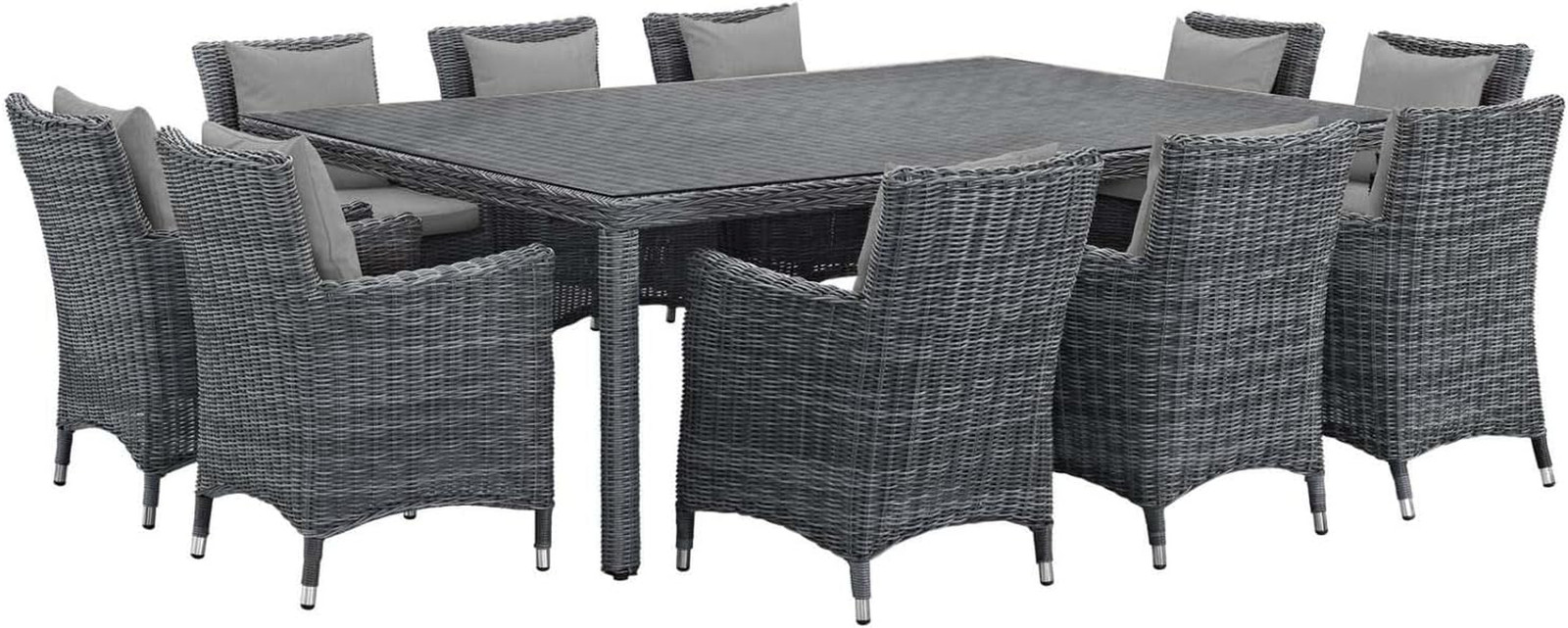11-Piece Wicker Rattan Patio Dining Set with Sunbrella Cushions in Gray