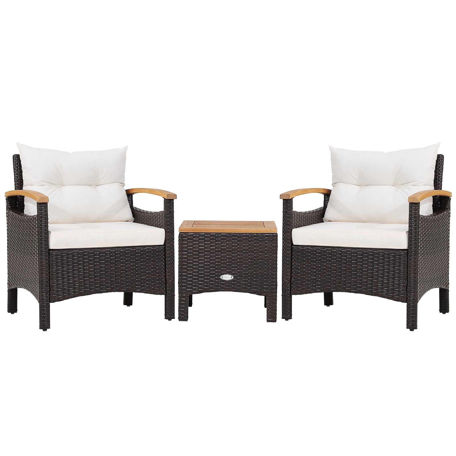 3 PCS Patio Furniture Set Outdoor Rattan Bistro Set with Coffee Table & Cushions