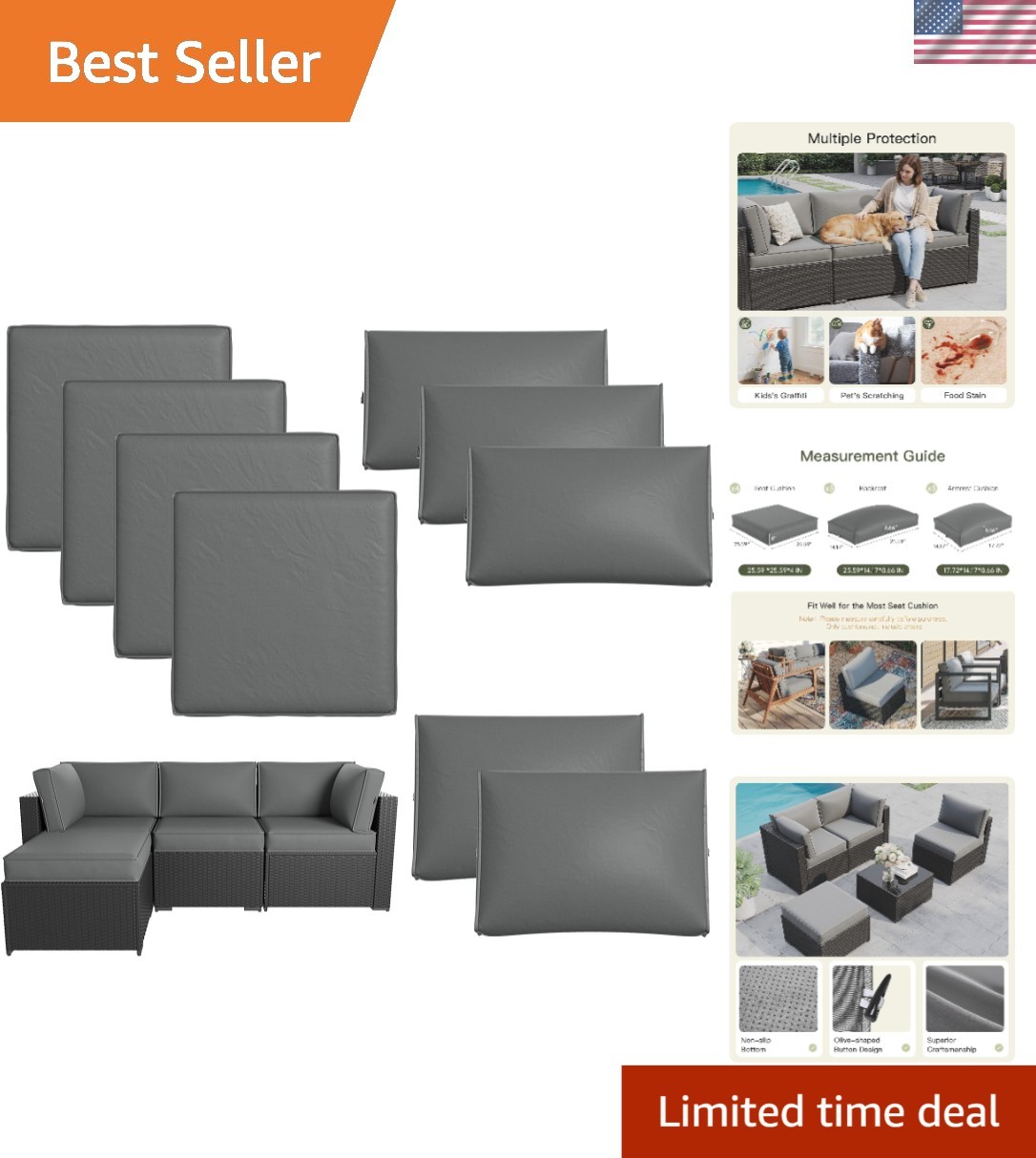 Patio Furniture Replacement Cushions for Outdoor Furniture Set of 4, Thick Pa…