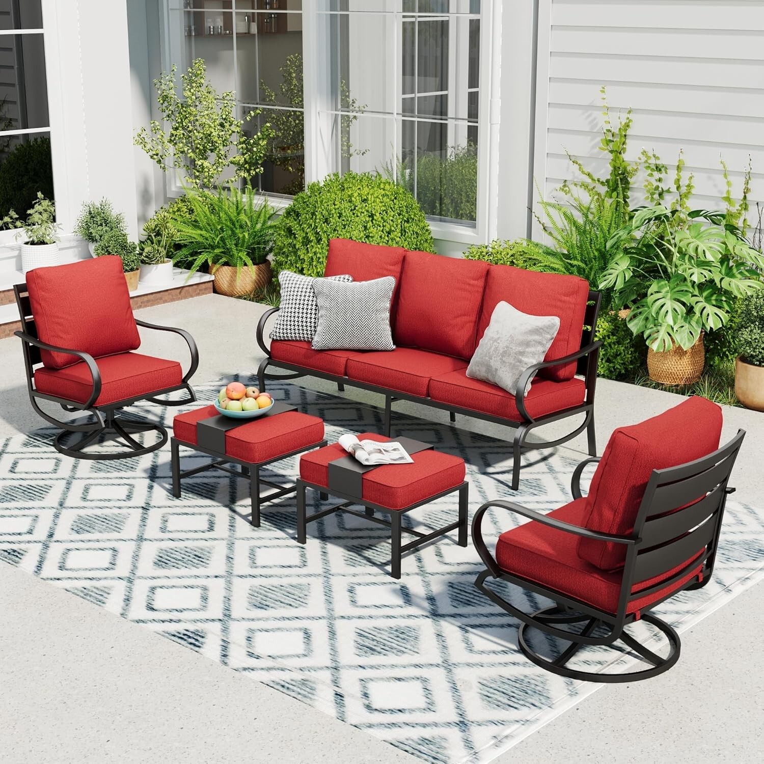 5 Piece Patio Furniture Set Outdoor Conversation Set for Lawn Garden Backyard