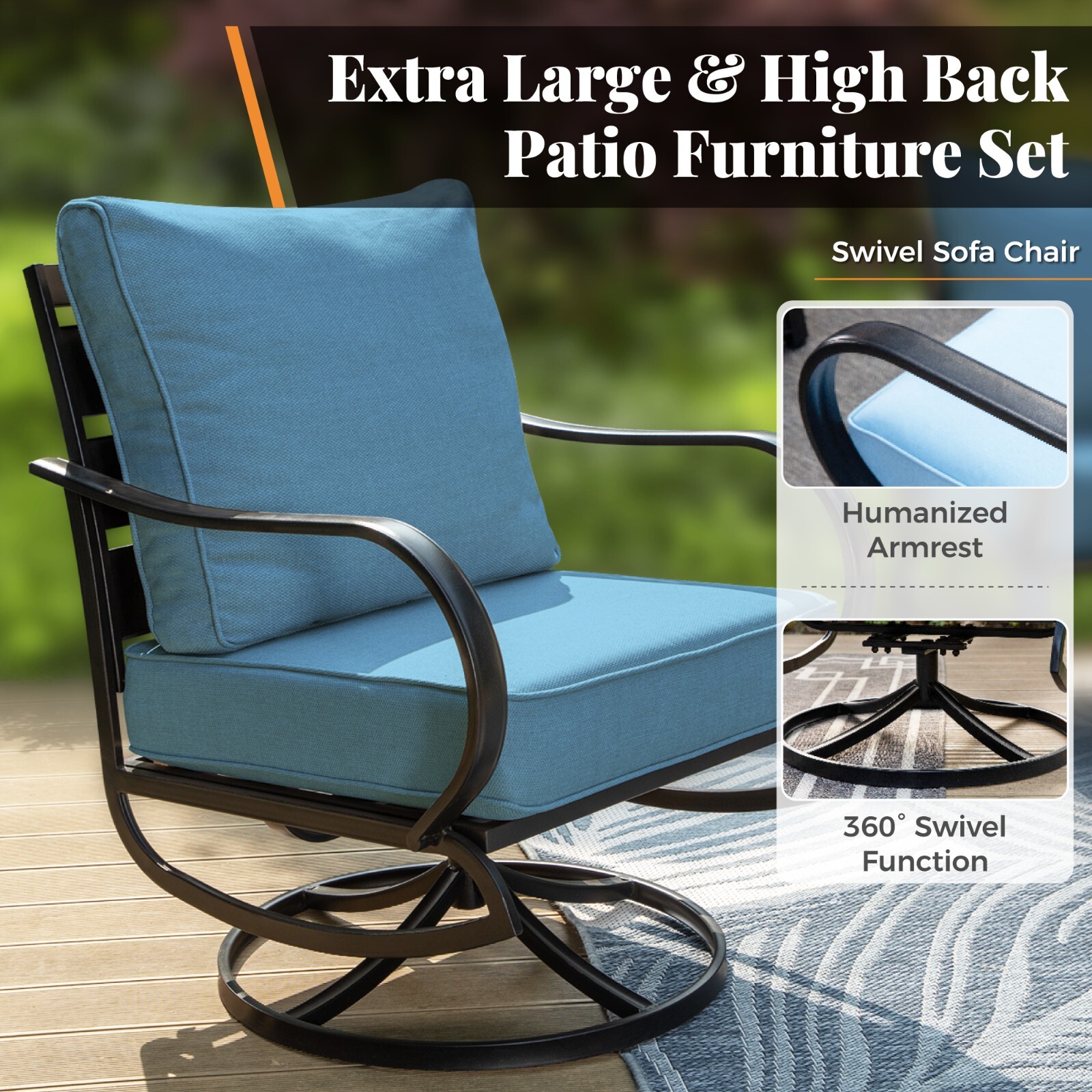 Patio Conversation Sofa Sets Outdoor Furniture Set with Swivel Chairs Ottoman