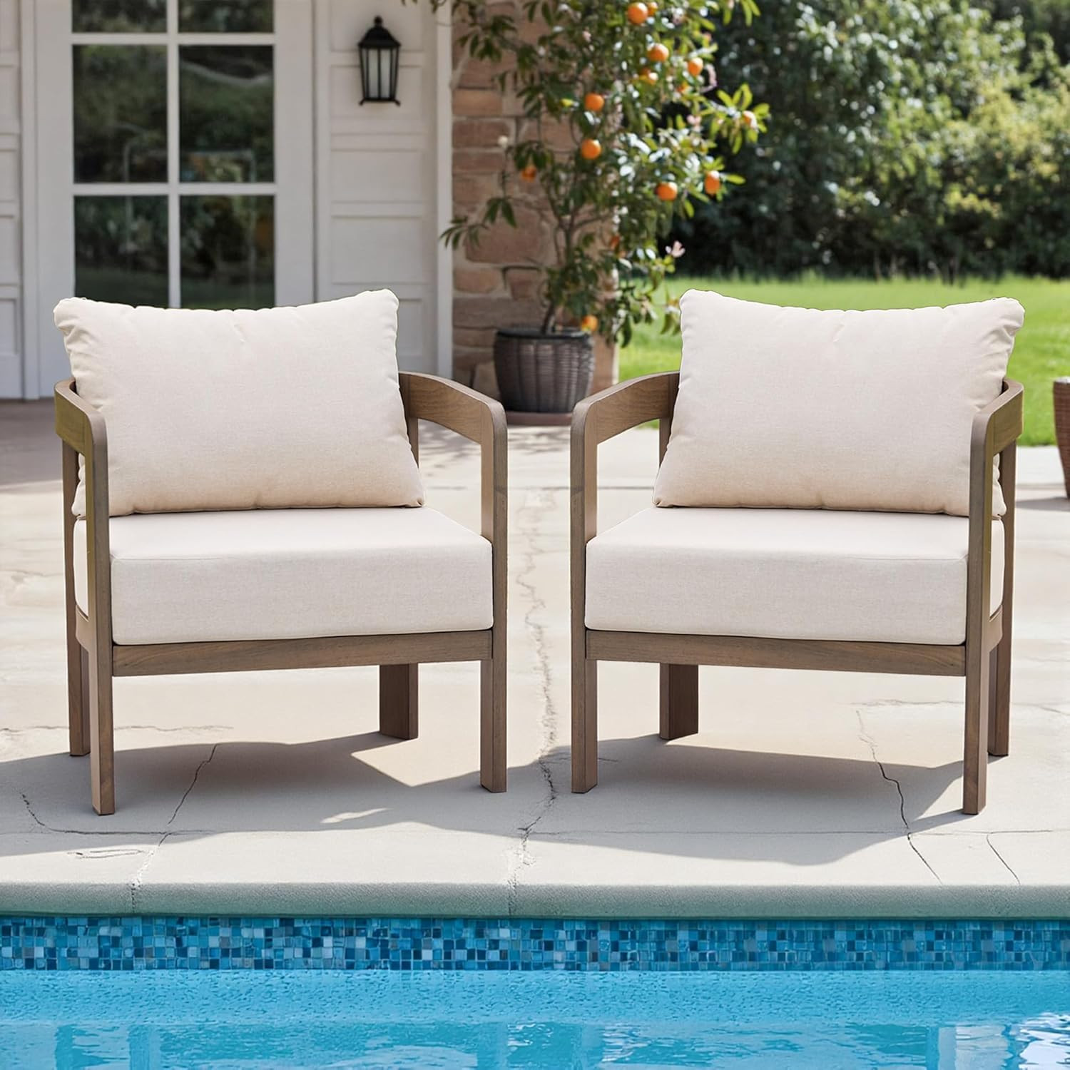 Outdoor Furniture Set, 2Pcs Patio Armchairs, Metal Modern outside Furniture with