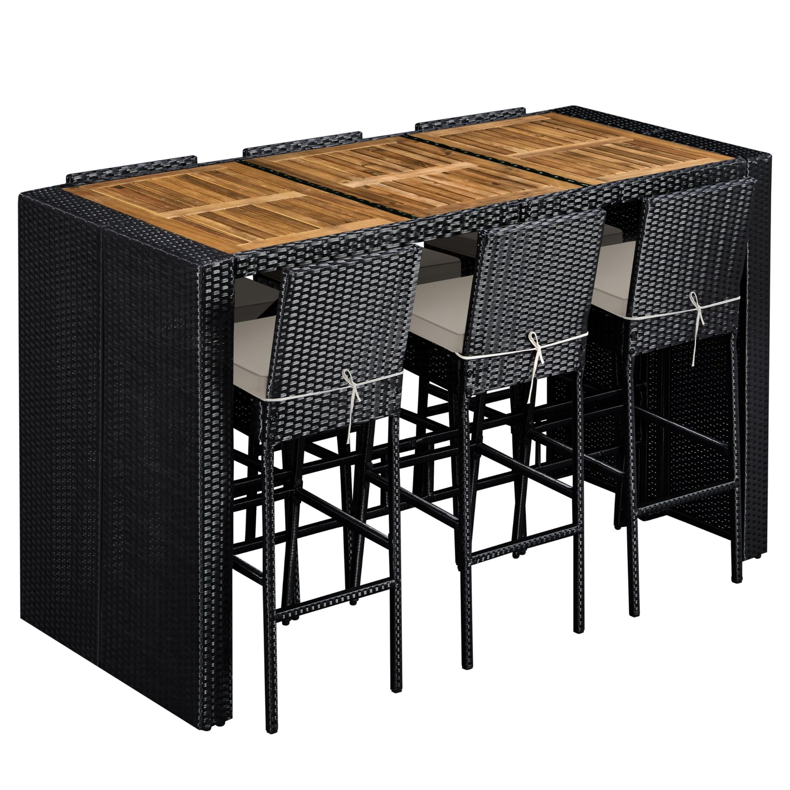 Outdoor Wicker Bar Table and Chairs Set, 7-Pcs Patio Rattan Dining Furniture Set