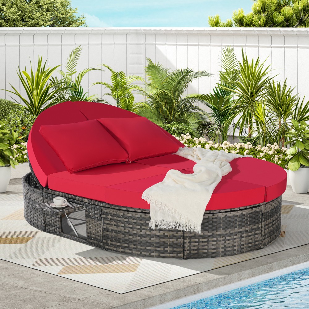 Outdoor Patio Round Daybed with Adjustable Backrest and Cushions
