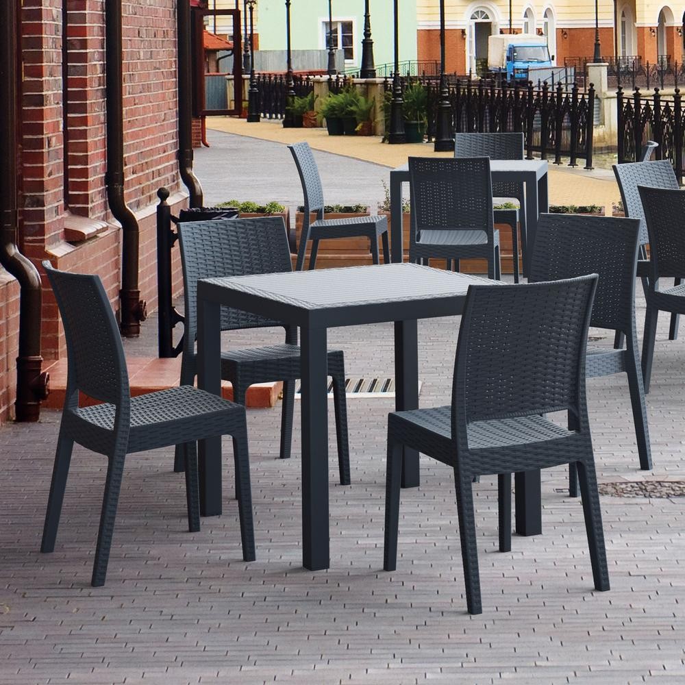 Orlando Wickerlook Square Dining Set 5 Piece Dark Gray with Florida Side Chairs