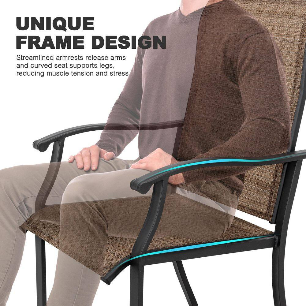 2 Pieces Brown Outdoor Indoor Textilene Dining Chairs