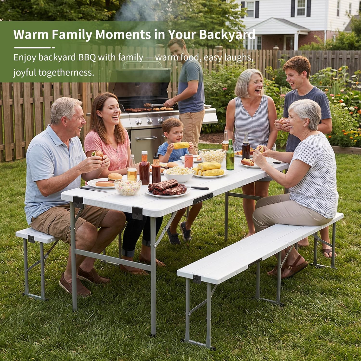 Picnic Table Set with 2 Benches,6 Feet Folding Camping Table Chair Set with Wood