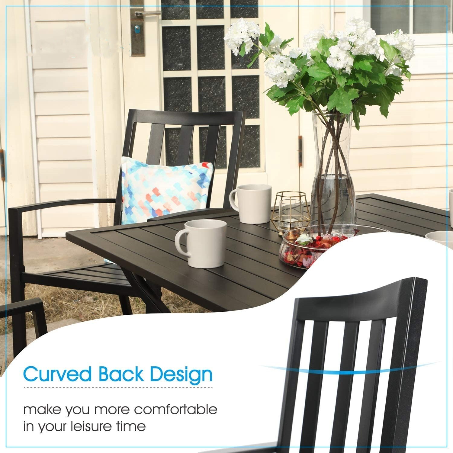 7 Piece Outdoor Patio Dining Set Furniture Backyard with Metal Table 6 Chairs