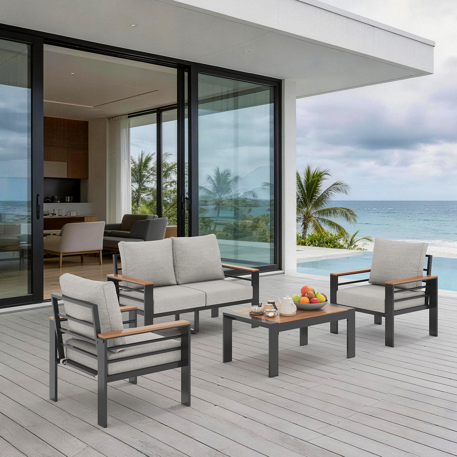 Aluminum Patio Furniture Set 4 Seats Oversized Outdoor Sectional Washable Table