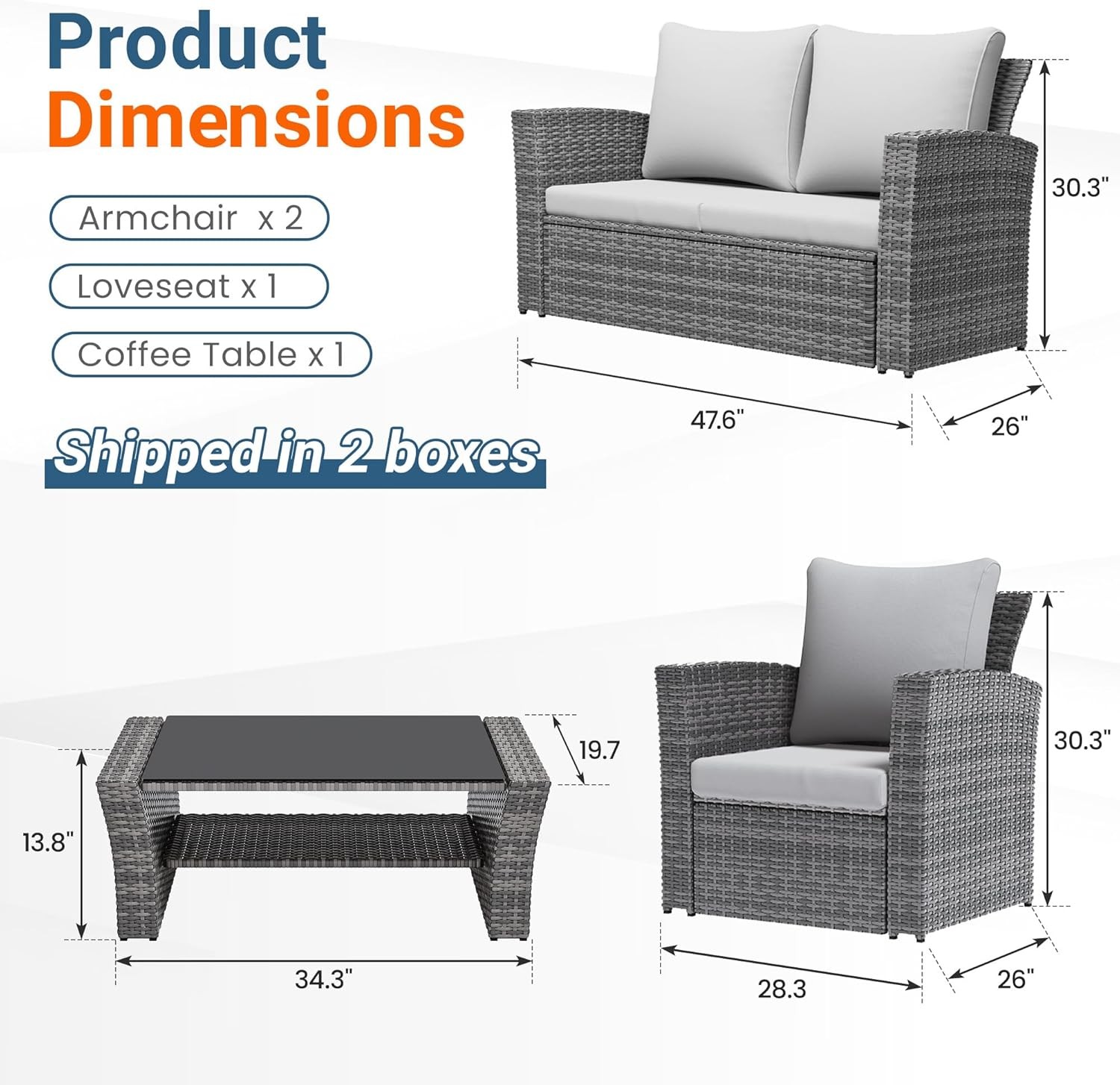 4 Piece Patio Furniture Set Wicker Outdoor Patio Conversation Furniture Set All
