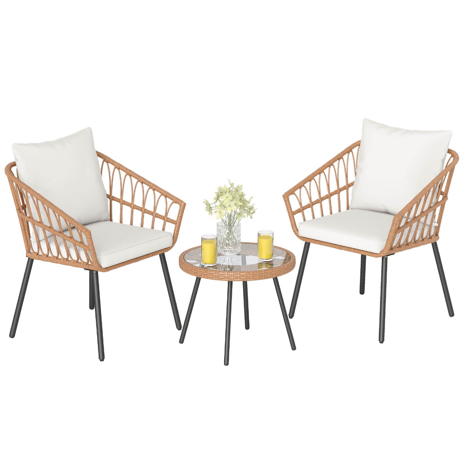 3 Piece Patio Bistro Set w/Heavy Duty Metal Frame for Balcony Garden & Poolside