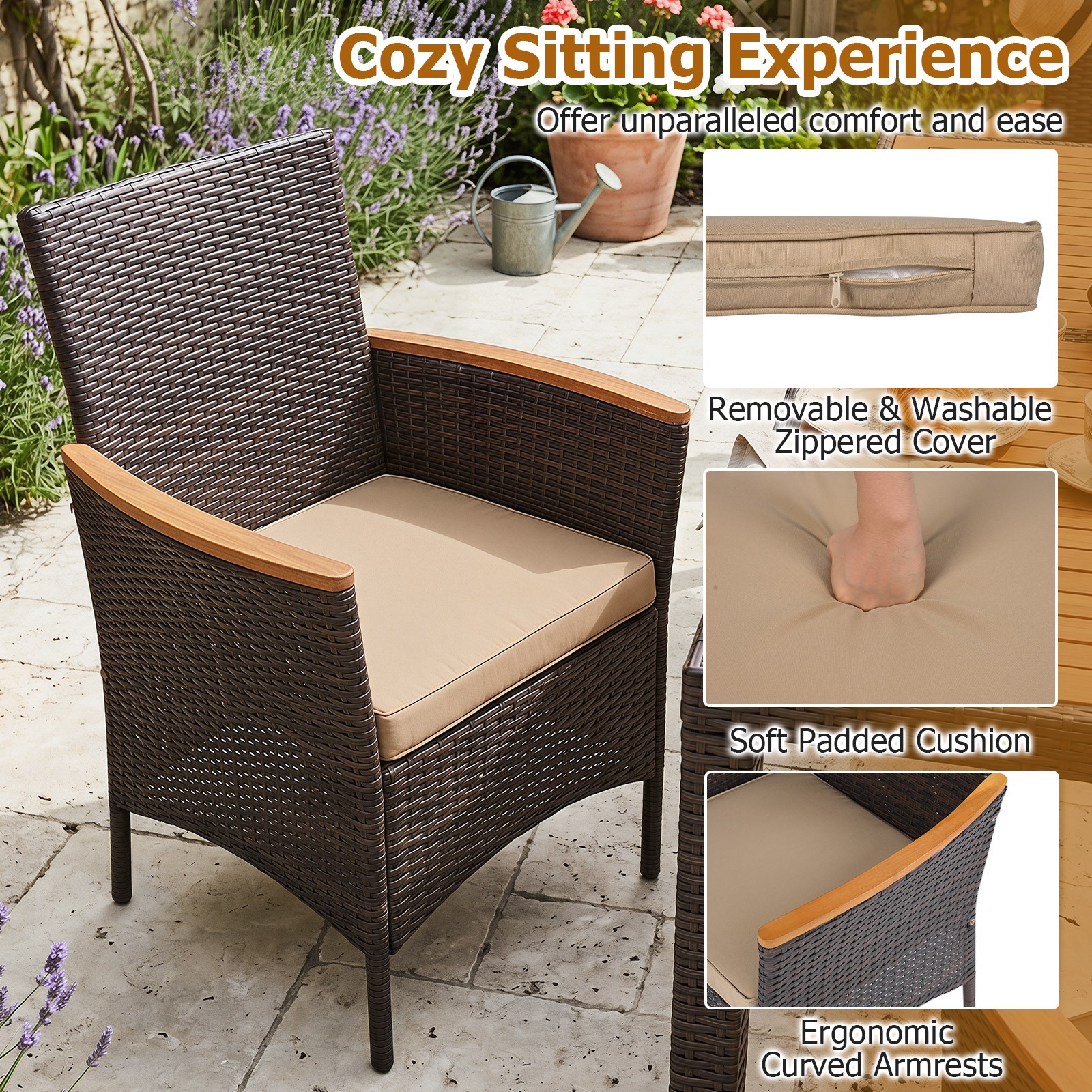 7-Piece Patio Dining Set Outdoor Conversation Set w/ Hand-Woven PE Wicker