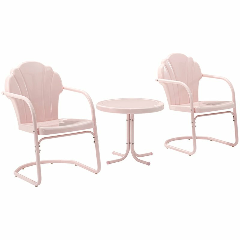 Crosley Furniture Tulip 3 Piece 22″Round Metal Patio Conversation Set in Pink