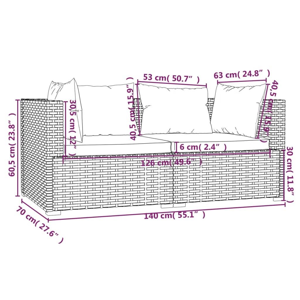 Garden Lounge Set Gray PE rattan, powder-coated steel, plastic