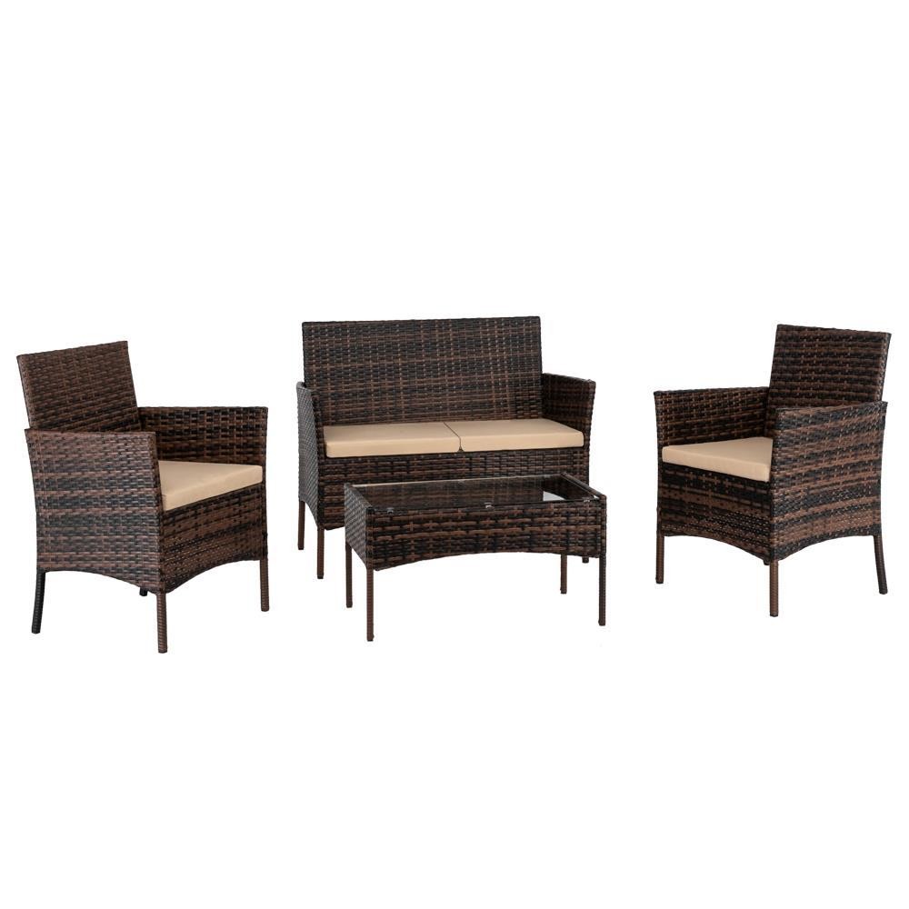 8 PCS Patio Rattan Sofa Set Outdoor Patio PE Cushioned Couch Wicker Furniture