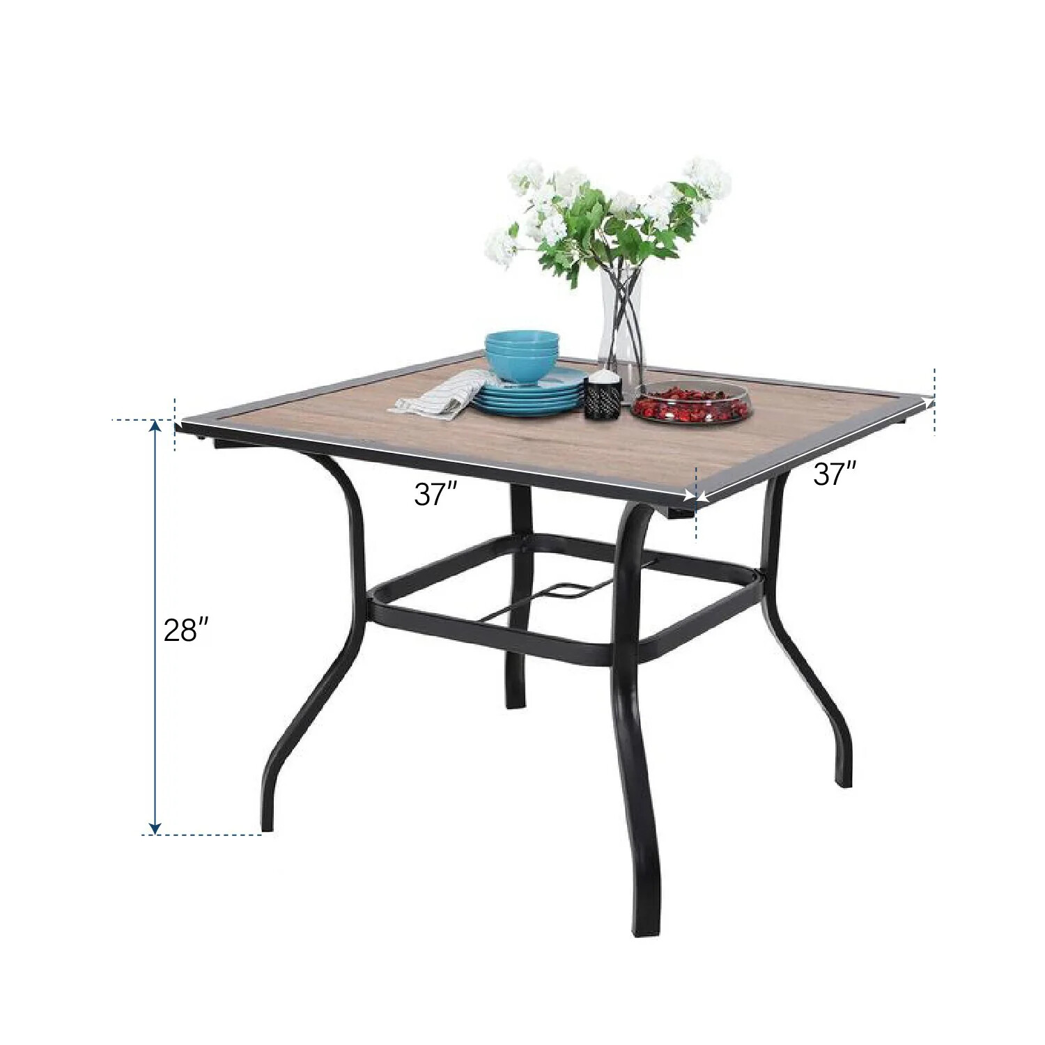 PHI VILLA 5 Piece Patio Dining Set with Umbrella Hole Outdoor Table for Backyard