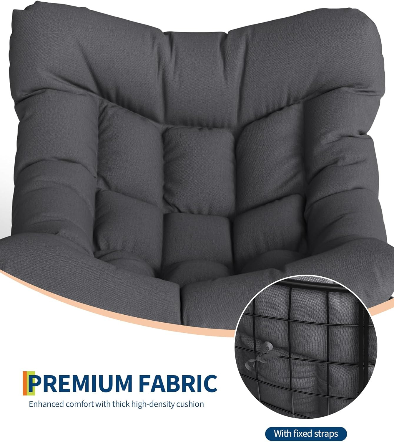 Comfortable Metal Rocking Chair with 6” Cushion, Indoor/Outdoor, 350 Lbs Capaci