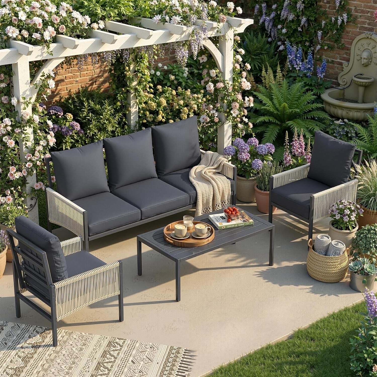 5-Piece Aluminum Patio Furniture Set Outdoor Sectional Sofa with Coffee Table