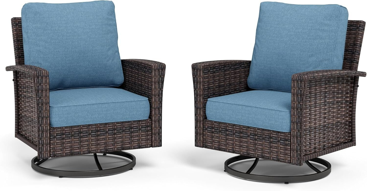 Outdoor Swivel Chair Set of 2 High Back Patio Wicker Chair w/ 5.5″ Thick Cushion