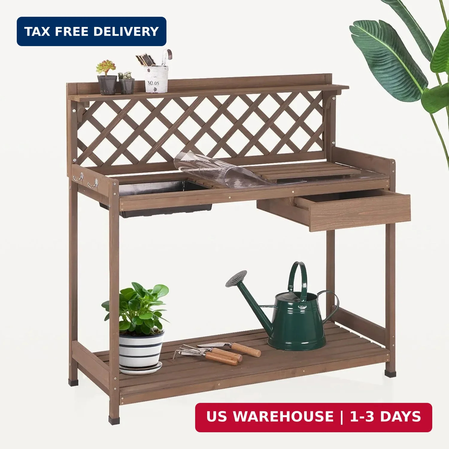 Potting Bench Potting Table Potting Benches for Outside 44 Inch Fir Wood Garden