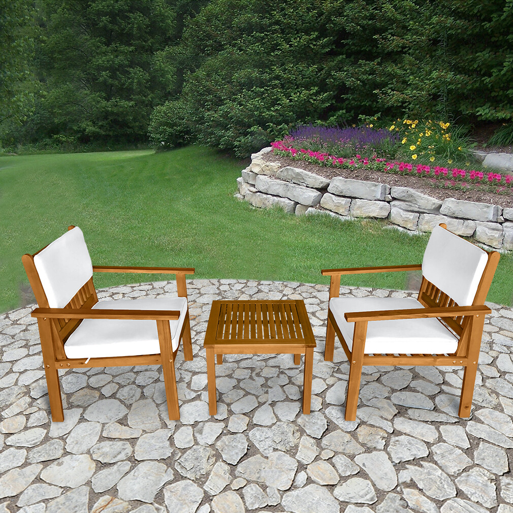 3-Piece Acacia Wood Patio Bistro Set Outdoor Chat Conversation Table Chair Set