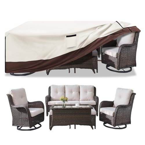 Patio Furniture Cover for 5 Pieces Set-Waterproof 110″ L x 84″ W x 28″ H Beige