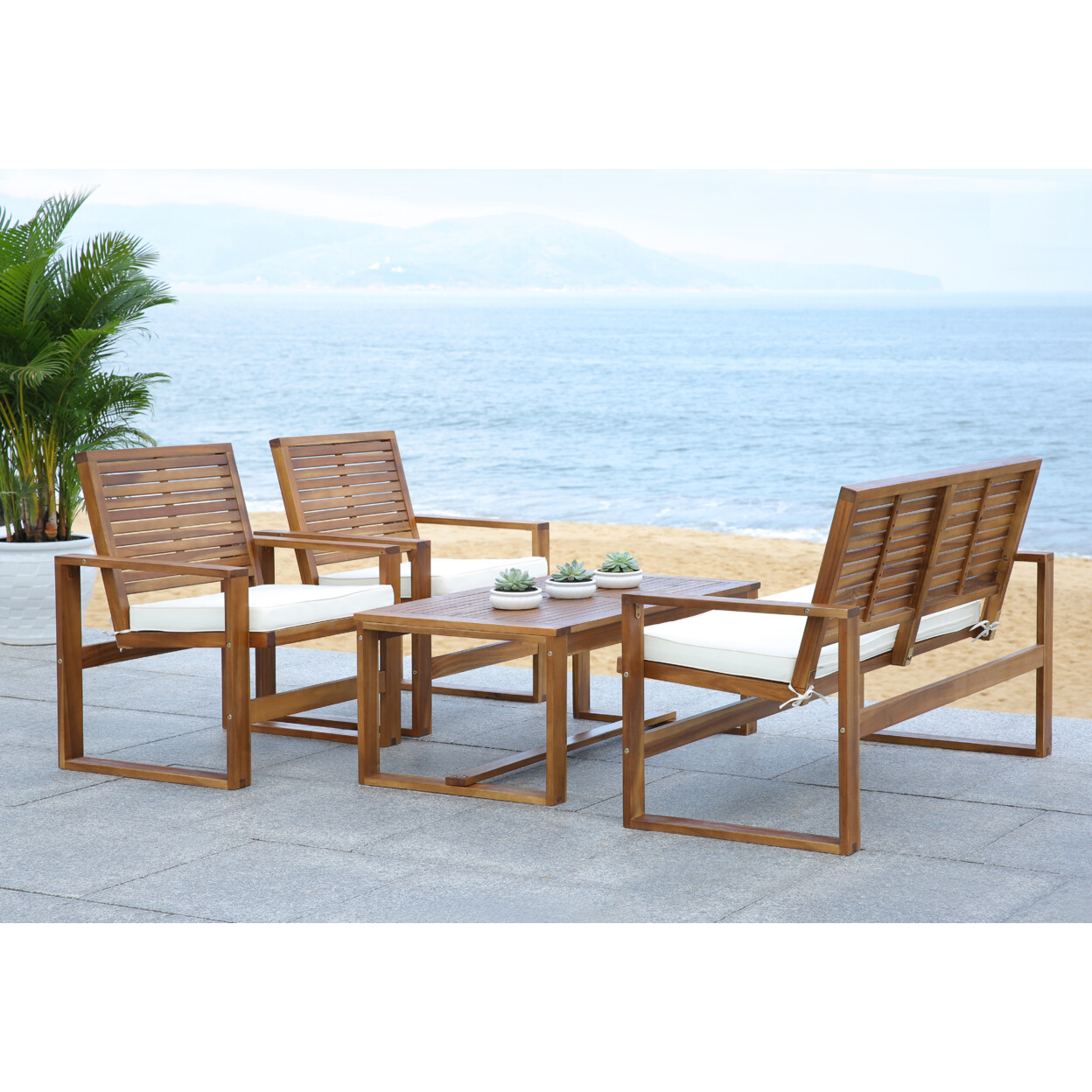 SAFAVIEH Outdoor Collection Ozark 4-Piece Patio Set | Natural |