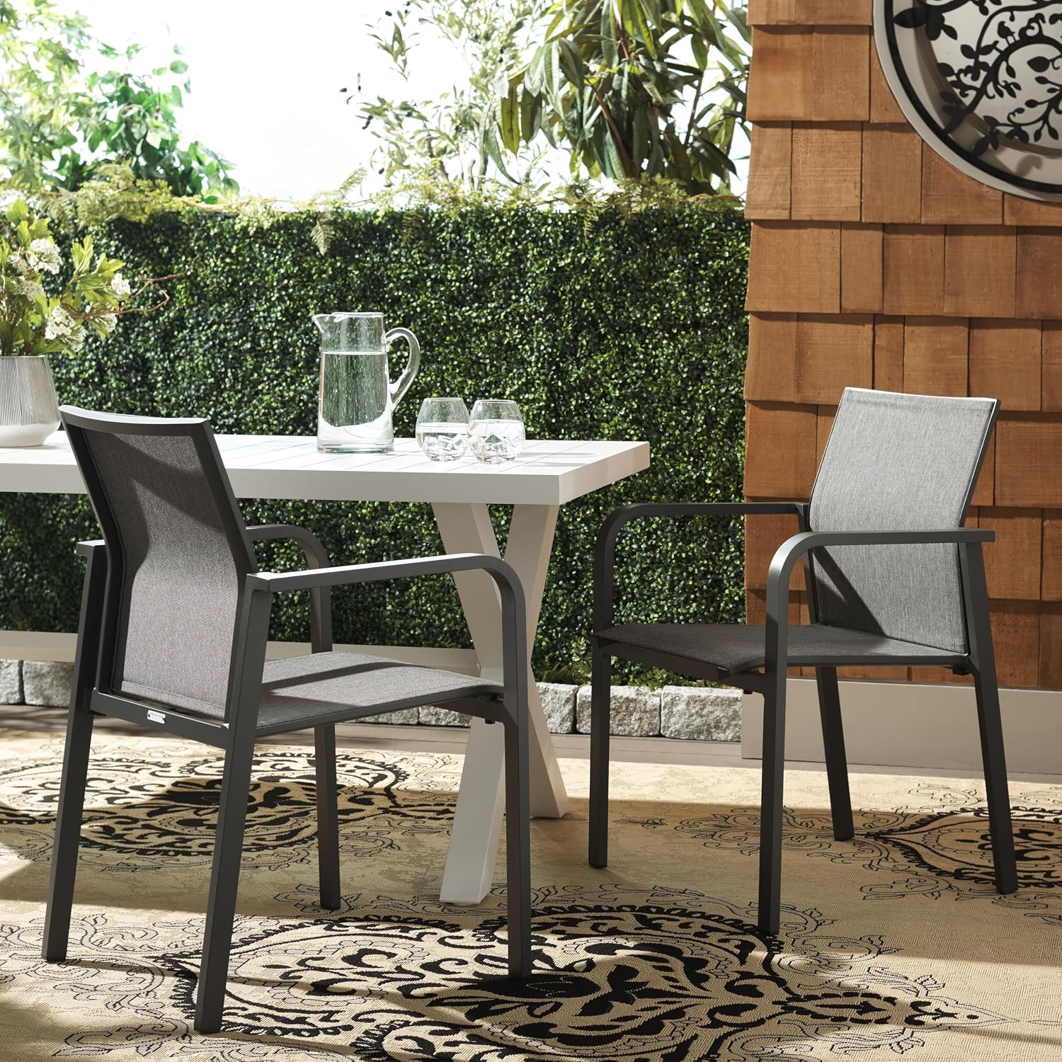 SAFAVIEH Outdoor Patio Furniture Dexter Grey Armchair Set of 2 (Fully Assembled)