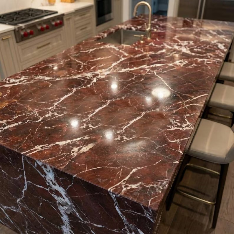 Rosso Levanto Kitchen Worktop – Deep Red Italian Marble Countertop for Luxury