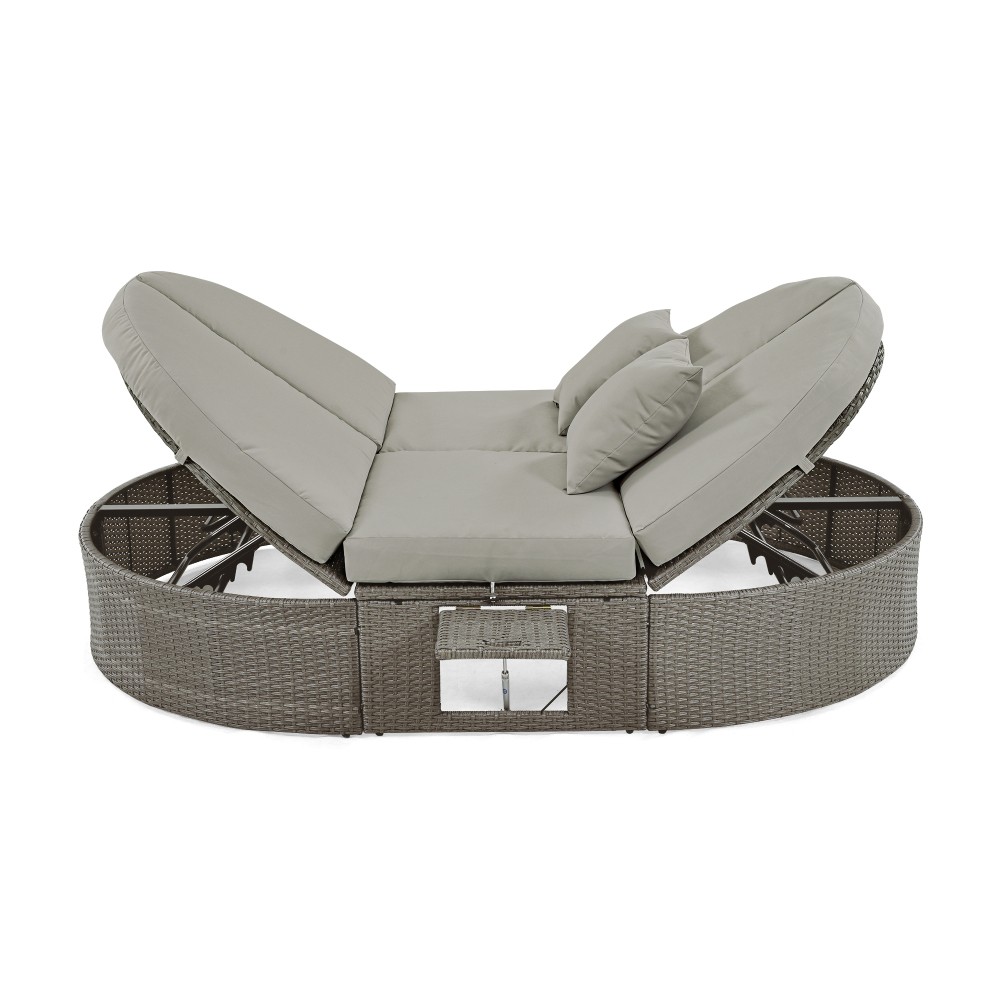 Outdoor Patio Daybed with Cushions, Adjustable Backrest for Lawn Poolside