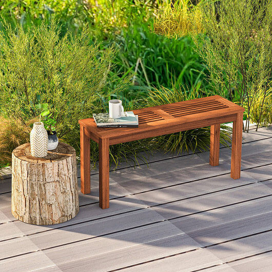 2-Seater Patio Backless Dining Bench with Breathable Slatted Seat – Color: Natur