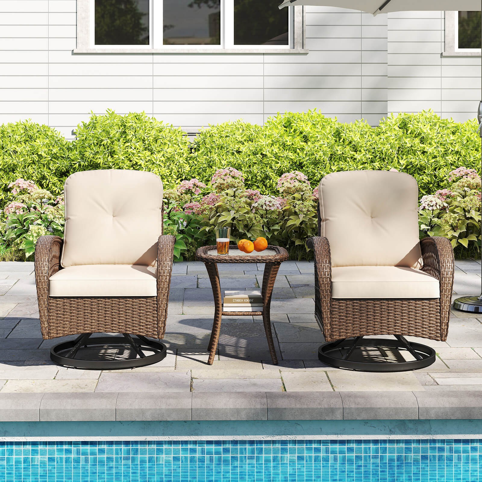 3 PCS Patio Swivel Rocker Set Gliding Bistro Furniture Set w/ Tempered Glass