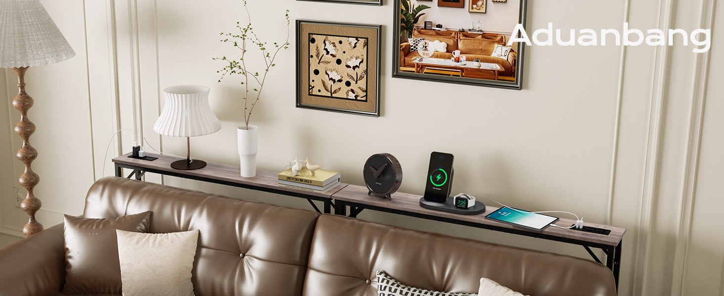 Aduang 5.9″ Console Table with Outlet – Narrow Sofa Table, Behind Couch