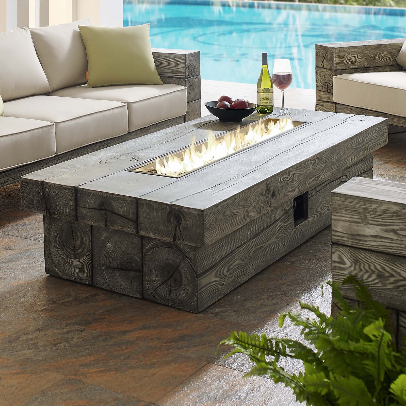Modway Manteo 70″ Rectangular Outdoor Patio Fire Pit Table in Light Gray