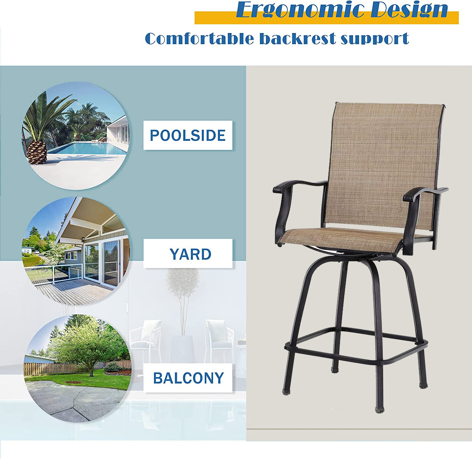5 PCS Patio Swivel Bar Sets Textilene High Bistro Sets,4 Bar Stools &1 Bar Table