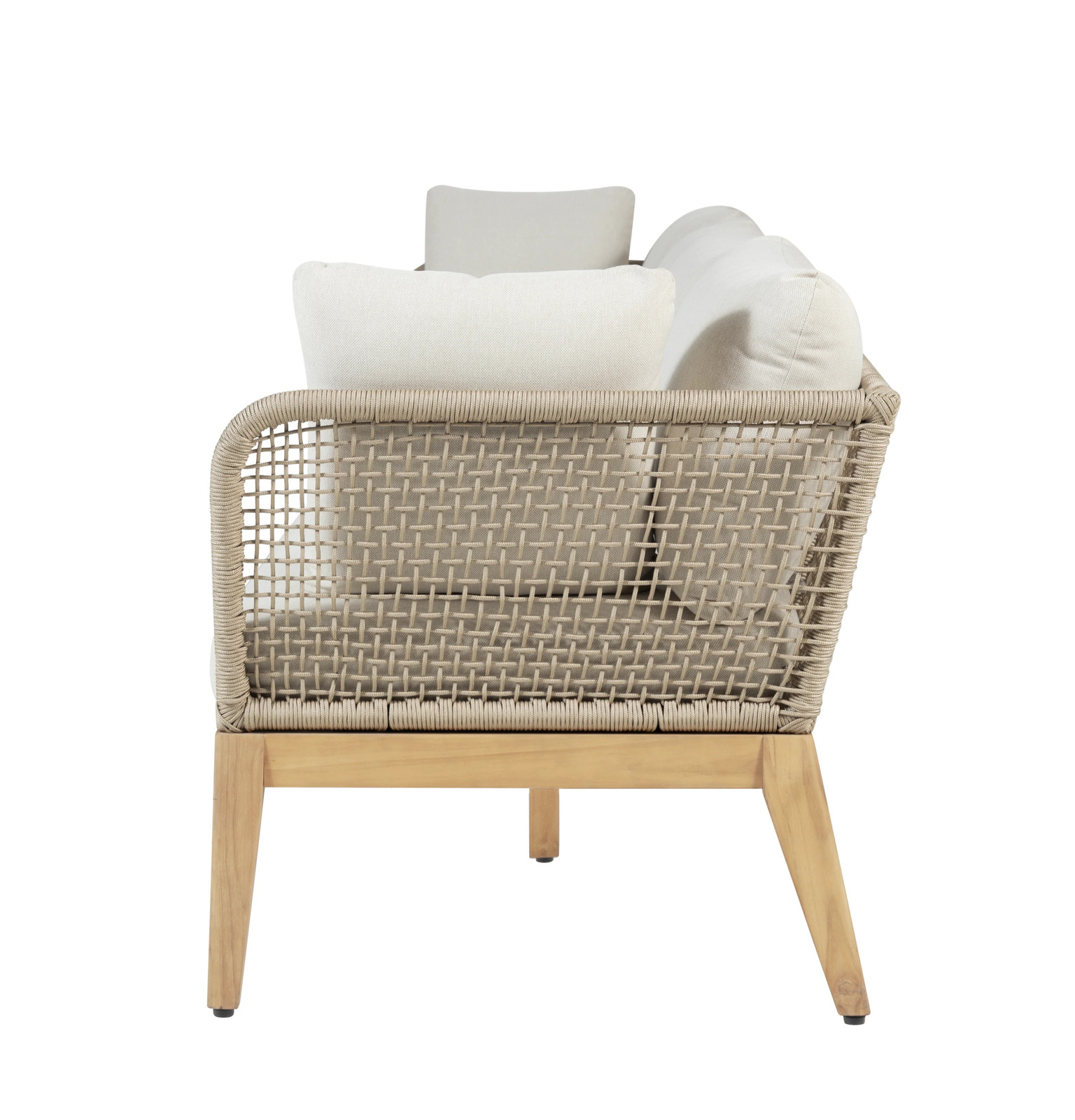 Cypress Teak Wood 128″ Sofa with Beige Color Rope Design Sofa