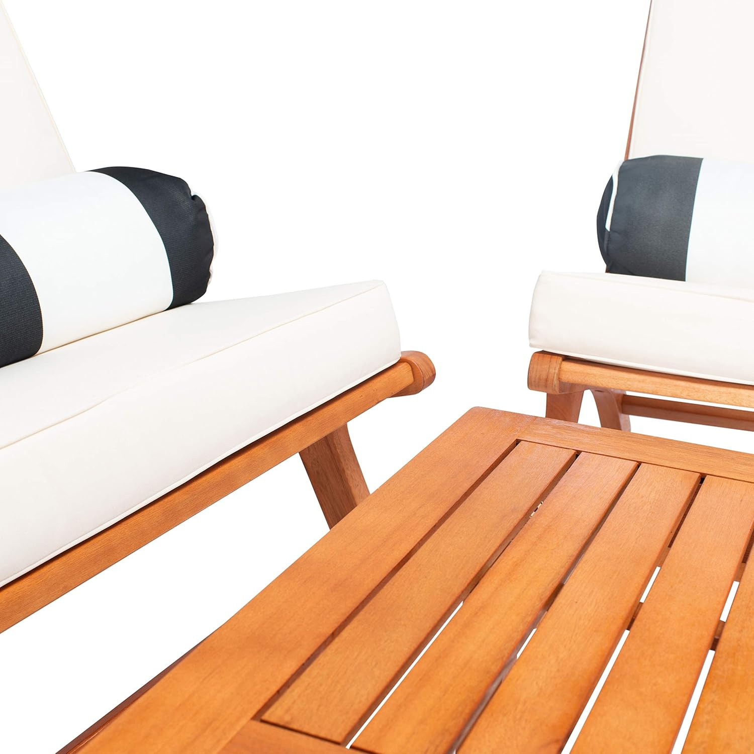Chaston 4-Piece Outdoor Set in Natural & Beige with Black & White Pillows