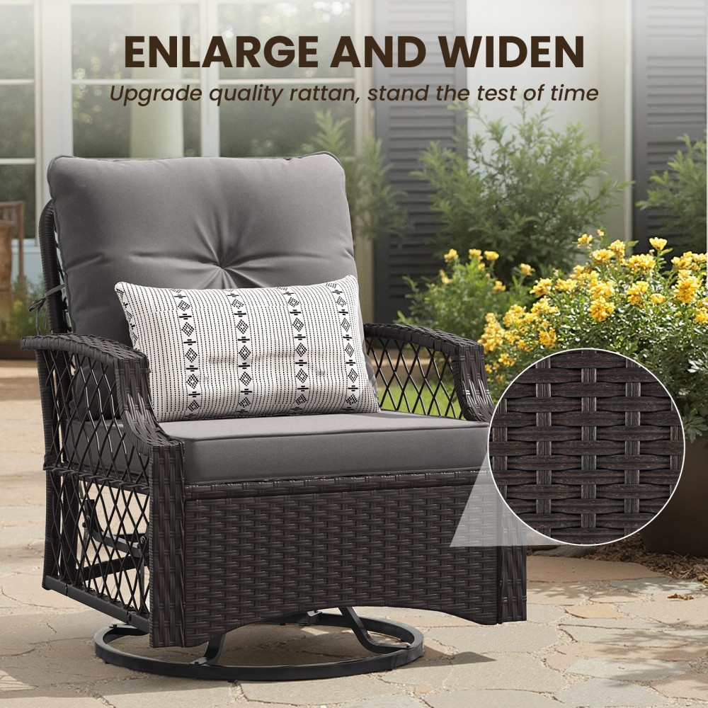 3-Piece Patio Set, Wicker Swivel Chairs with Cushions and Side Table for Yard